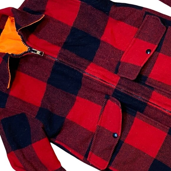 Vintage 80s/90s L.L. Bean Mens Buffalo Plaid Reversible Orange Wool Hunting Chor - Picture 5 of 11